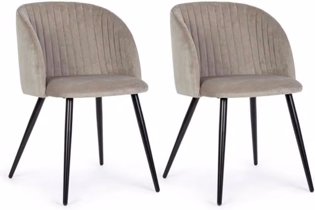 Set 2 Sedie 53x57x81,5 cm in Poliestere Effetto Velluto Tortora