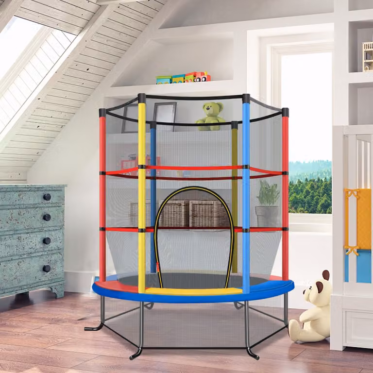 Tappeto elastico Costway per bambini con rete di sicurezza in acciaio e struttura multicolore