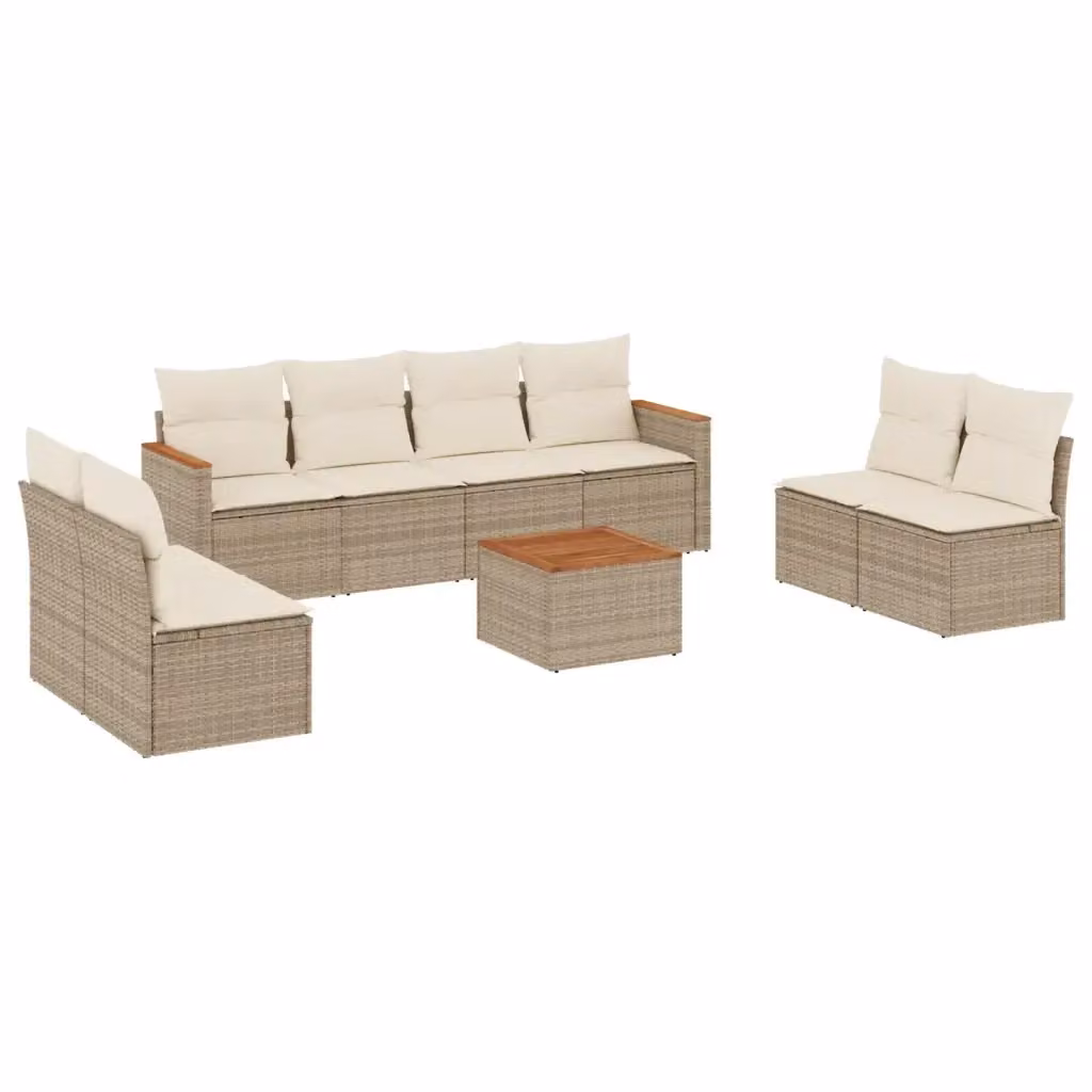 vidaXL Set Divano da Giardino 9 pz con Cuscini Beige e Tavolino in Polyrattan e Acciaio – 2