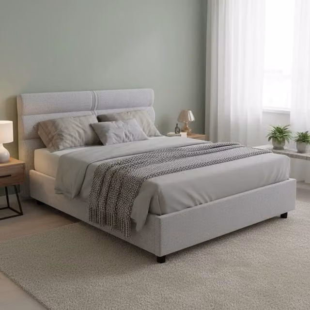 Letto Matrimoniale Brienno DMORA con Contenitore a Alzata, Rivestimento in Tessuto Sfoderabile, Grigio, L/P: 160 x 190 cm, H: 218 cm
