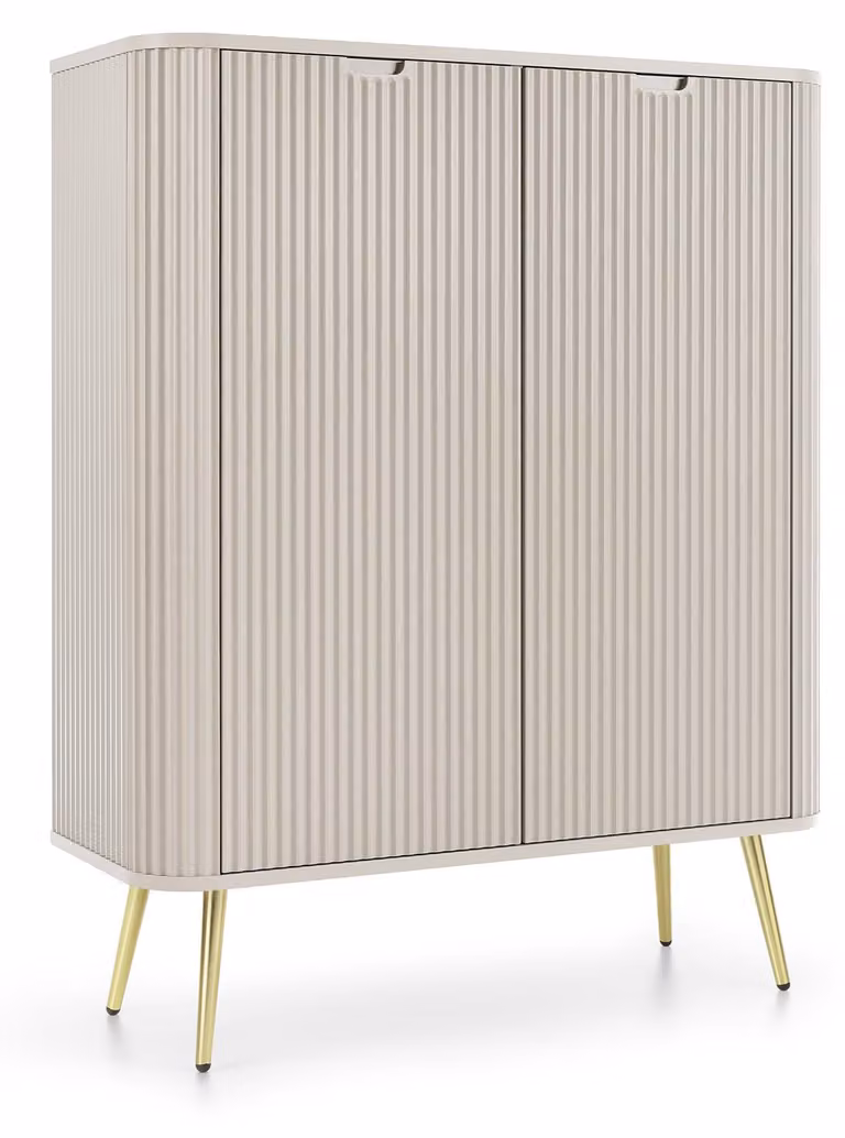 Cassettiera: 2 ante, colore: cashmere, gambe dorate, 103 x 129 x 39cm