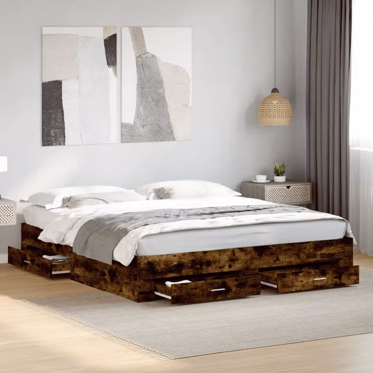 vidaXL Giroletto con Cassetti in Legno Multistrato Rovere Fumo 200x200 cm