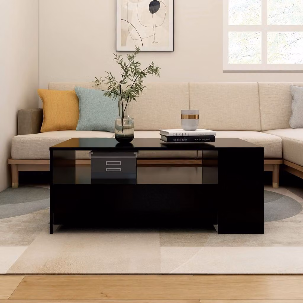 vidaXL Tavolino nero 102x55x42 cm in legno - Tavolino da caffè - Tavoli da caffè - Tavolo da soggiorno - Tavolo da divano