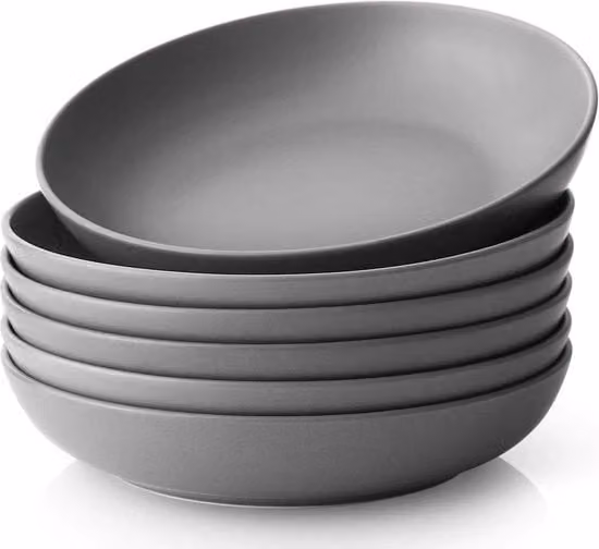 Set di contenitori in porcellana per pasta e zuppa - set di 6 - resistente a microonde e lavastoviglie - 880 ml - grigio