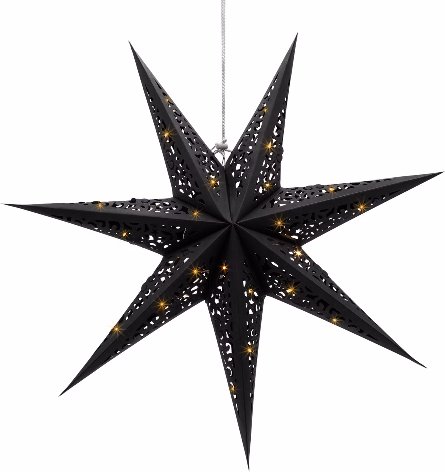 3.06 Stella di carta a LED da appendere con vano batterie - Ø 60 cm circa - Stella illuminata in nero