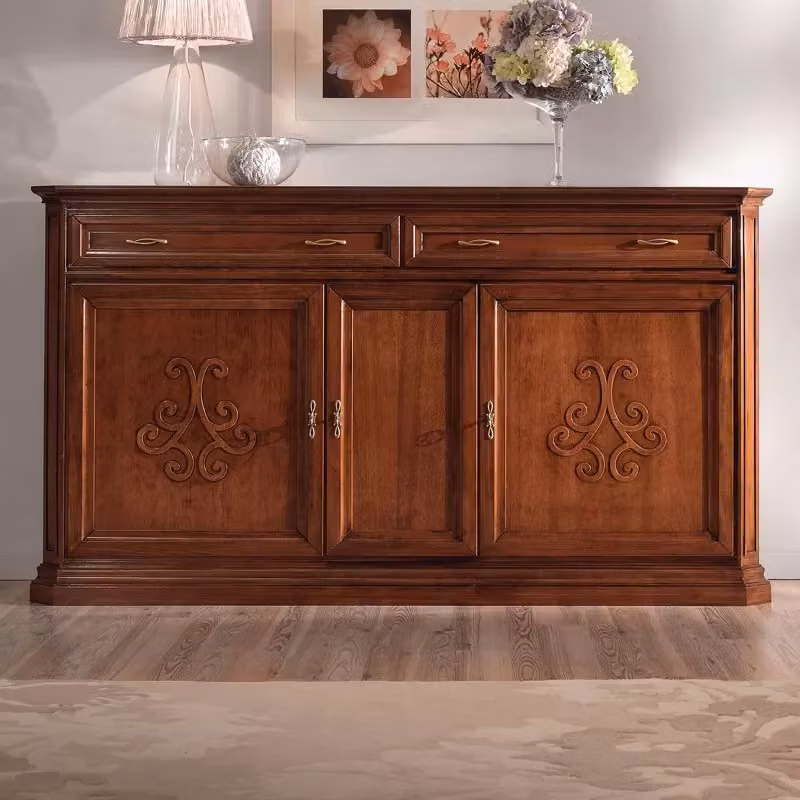Credenza classica Mobili 2G in legno noce con 3 porte e 2 cassetti, L: 196 cm, P: 50 cm, H: 110 cm – 2