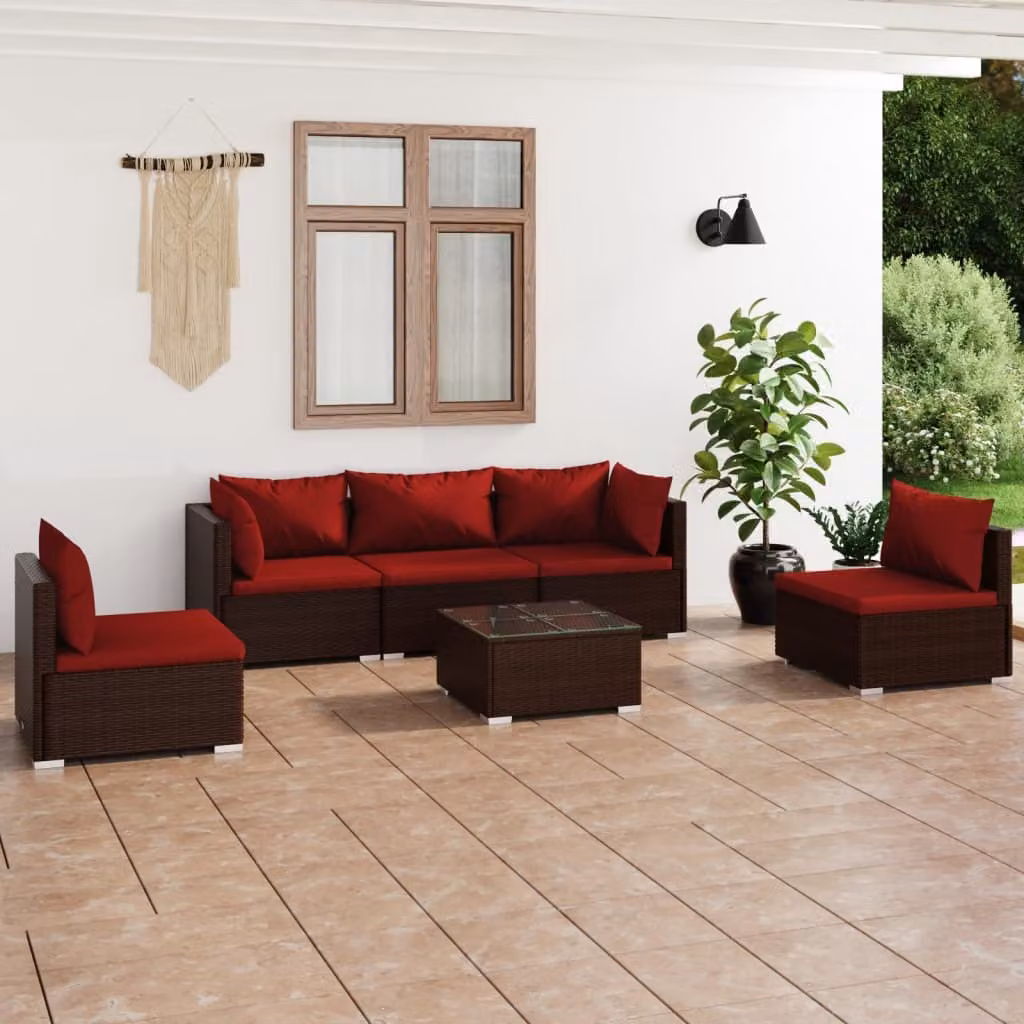 Maison Exclusive - Set da giardino 6 pezzi con cuscini in polyrattan marrone