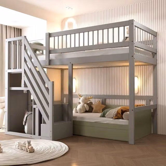 Letto singolo in legno massello ¨C Minimal ¨C grigio 90x200 cm con struttura alta e vano contenitore