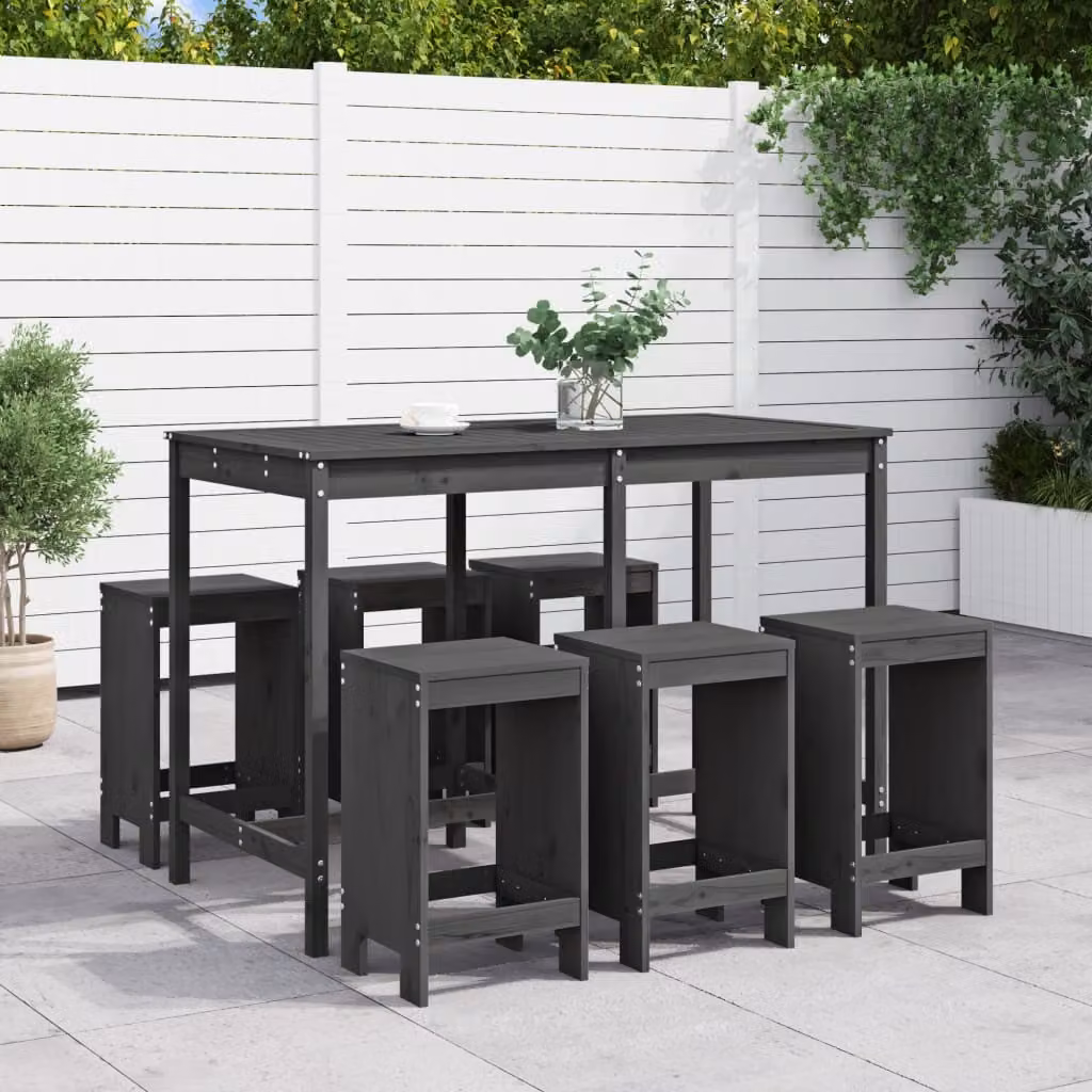 Maison Exclusive - Set Bar da Giardino 7 pz Grigio in Legno Massello di Pino