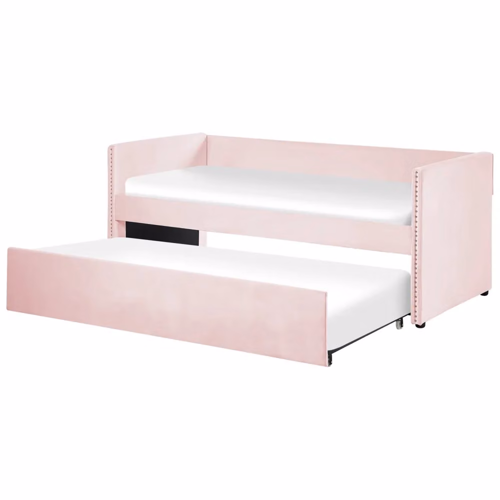 Letto estraibile singolo Beliani in velluto rosa con doghe in legno e stile glamour L/P/H: 200 x 90 x 84 cm – 2