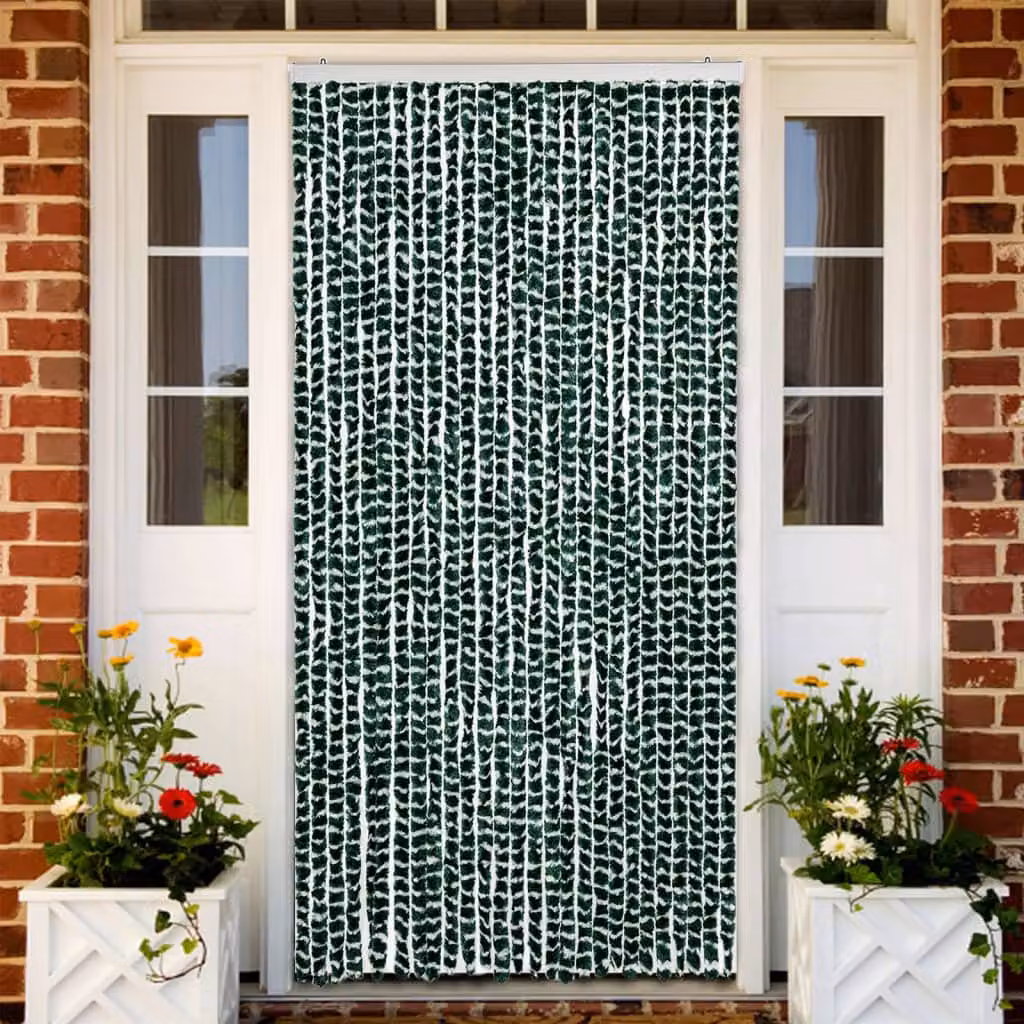 Tenda Antimosche vidaXL in Ciniglia Verde e Bianca a Righe, Termoisolante e Semitrasparente, L: 118 cm, H: 220 cm