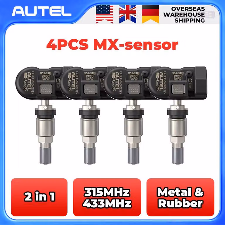Kit di sensori per il monitoraggio della pressione dei pneumatici - 8 pezzi in metallo - 2-in-1, frequenza 315/433 MHz - Sistema TPMS universale per auto
