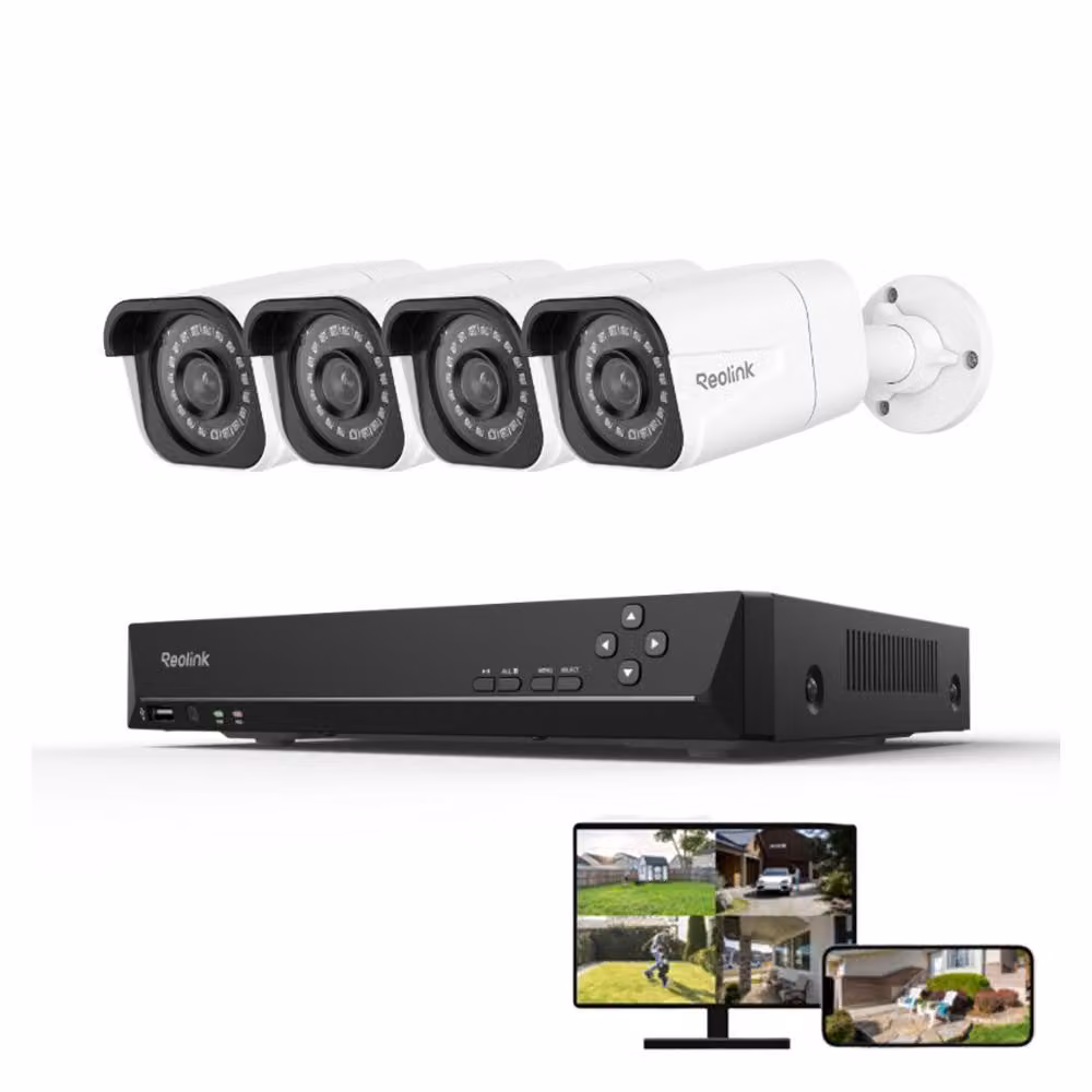 Sistema di sorveglianza per esterni Reolink 4K 8MP, telecamera di sorveglianza 4X 4K 8MP PoE e NVR 8CH 2TB HDD, registrazione 24/7, rilevamento persone/veicoli/animali