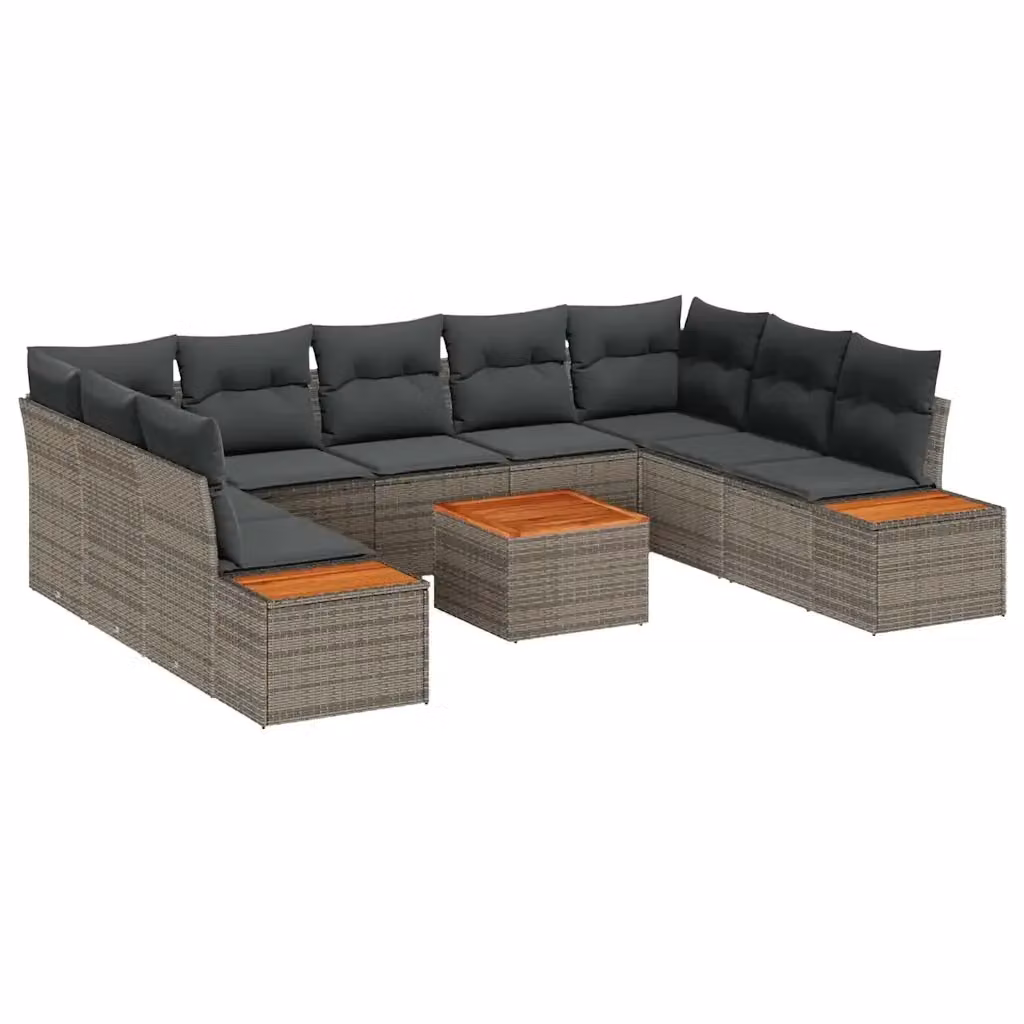Set Divano da Giardino vidaXL in Polyrattan Grigio con Cuscini per 9 Persone – 2