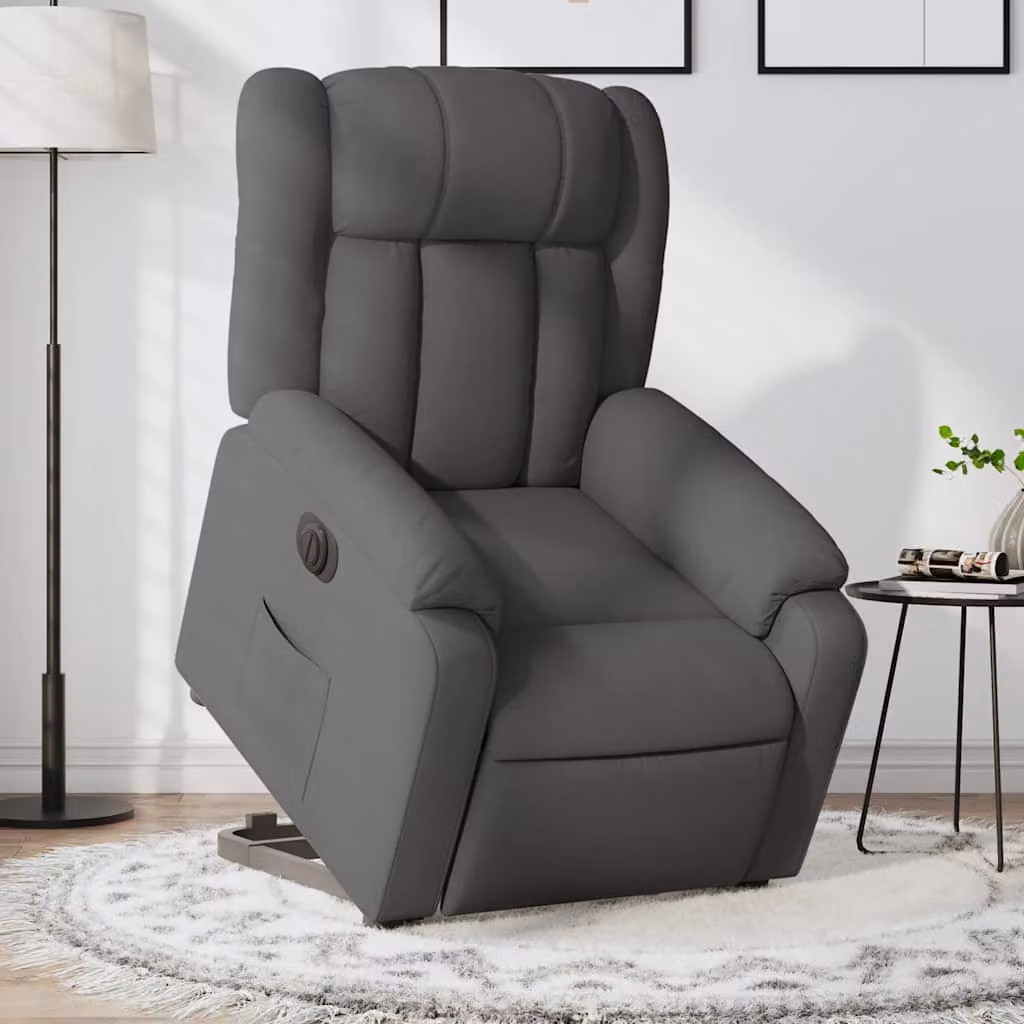 vidaXL Poltrona Alzapersona Reclinabile Elettrica Grigia in Tessuto con Braccioli – 1
