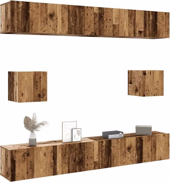Set Mobile TV 6 pz Montato a Parete Legno Antico in Truciolato 3328991