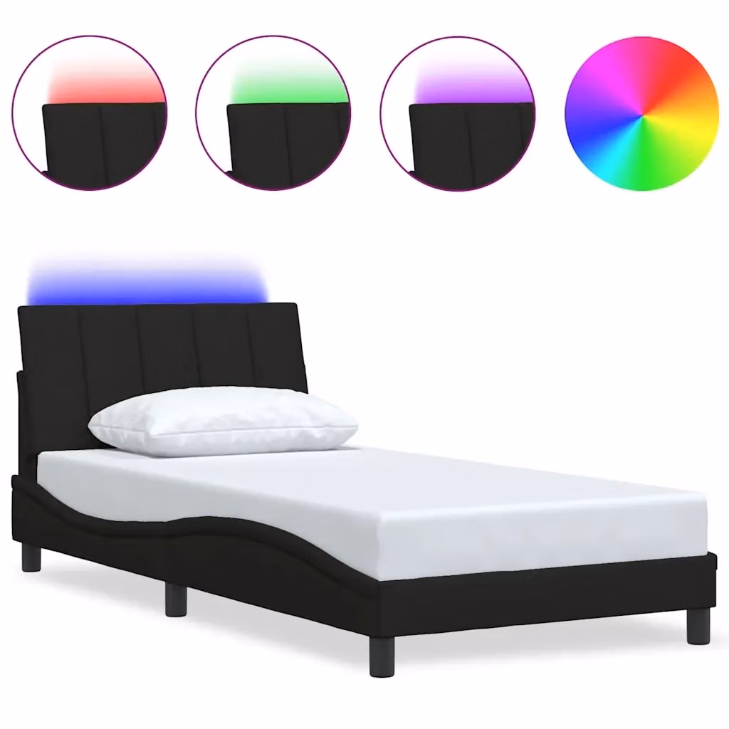 Letto senza materasso vidaXL Hanko Nero con illuminazione sottostante e porta USB L/P: 100 x 200 cm – 2