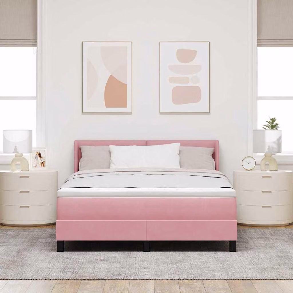 Maison Exclusive - Letto boxspring con testiera Rosa 190 x 140 cm in velluto