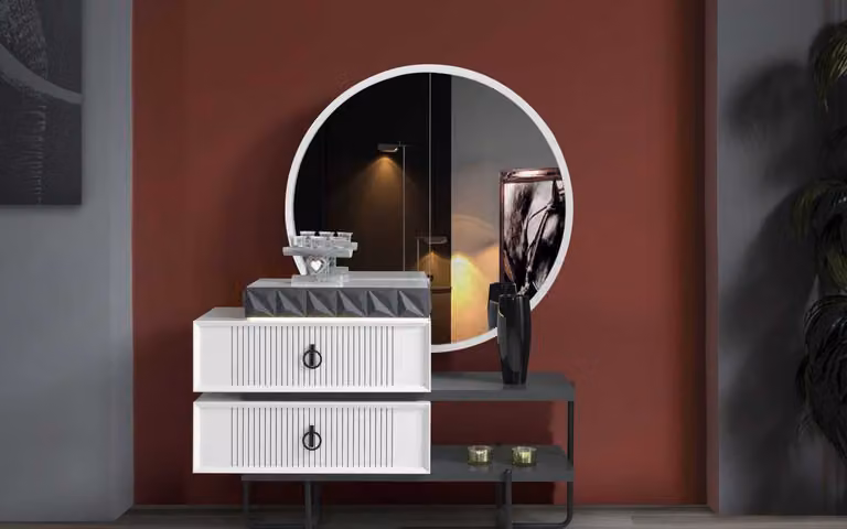 Weiß-Schwarzer Schminktisch Mit Spiegel Schlafzimmer Luuxs Möbel 2tlg