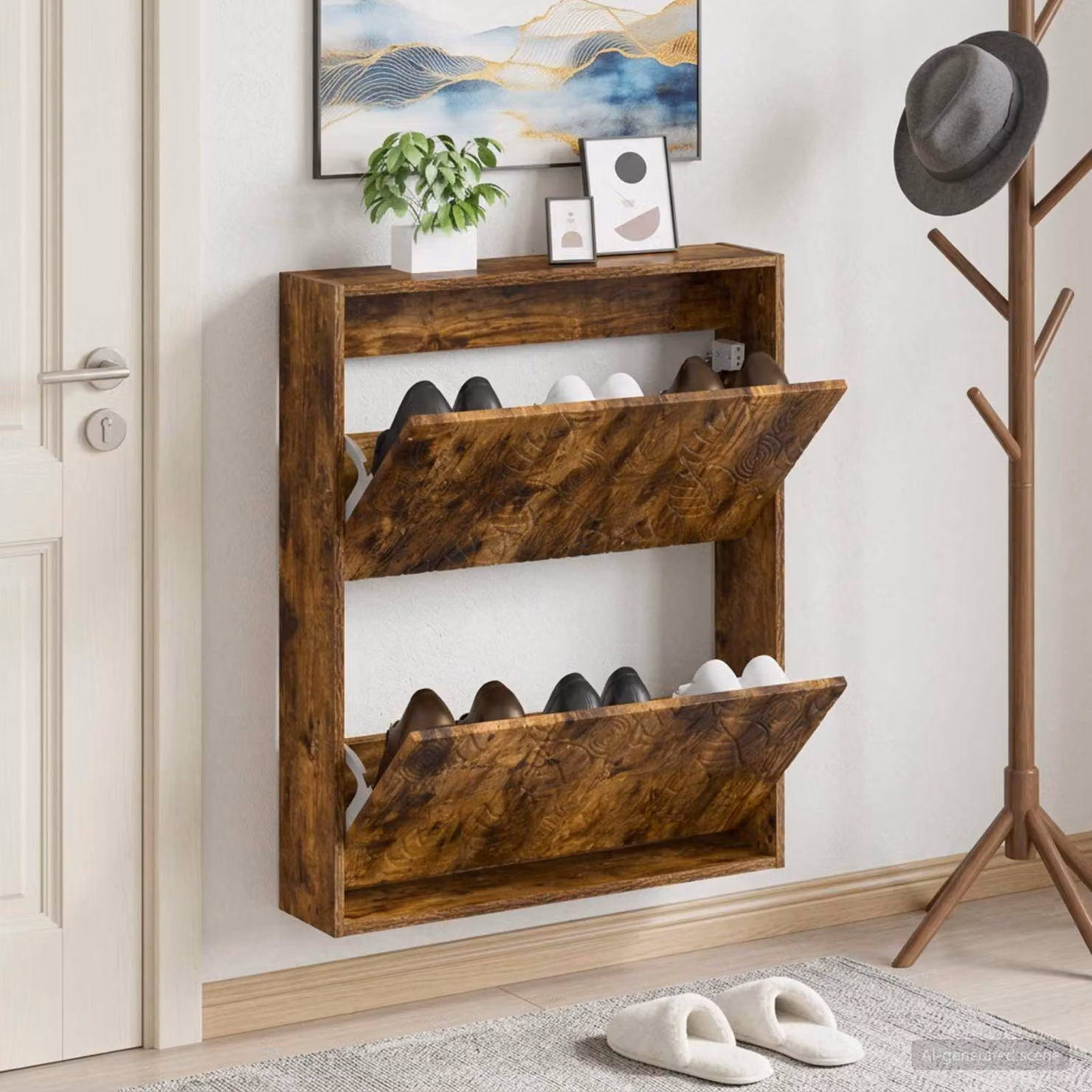 vidaXL Mobiletto per Scarpe da Muro DELFT Moderno in Rovere Fumo L: 71 cm, P: 17 cm, H: 86 cm