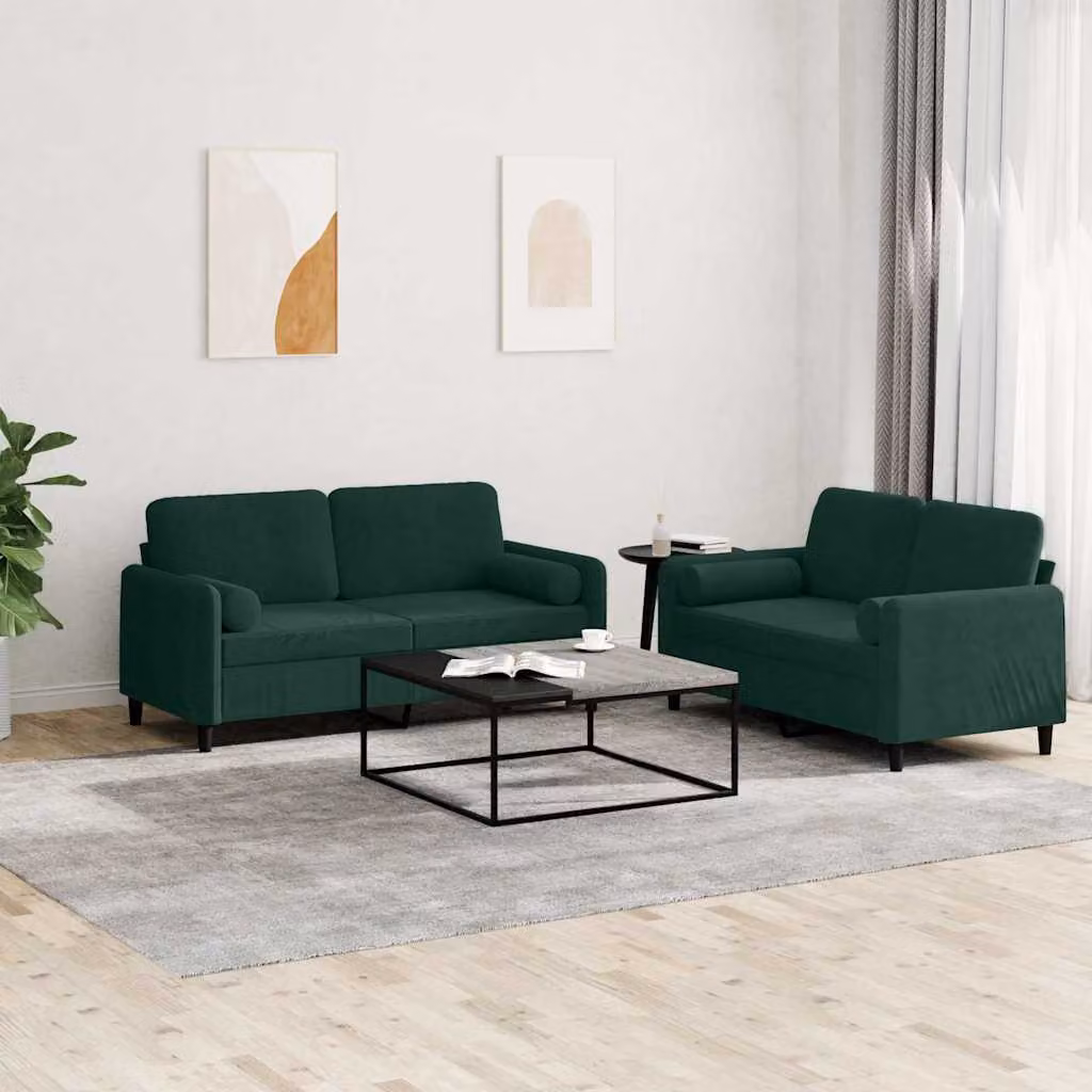 Set di 2 Divani vidaXL in Velluto Verde con Cuscini per Soggiorno Moderno – 1