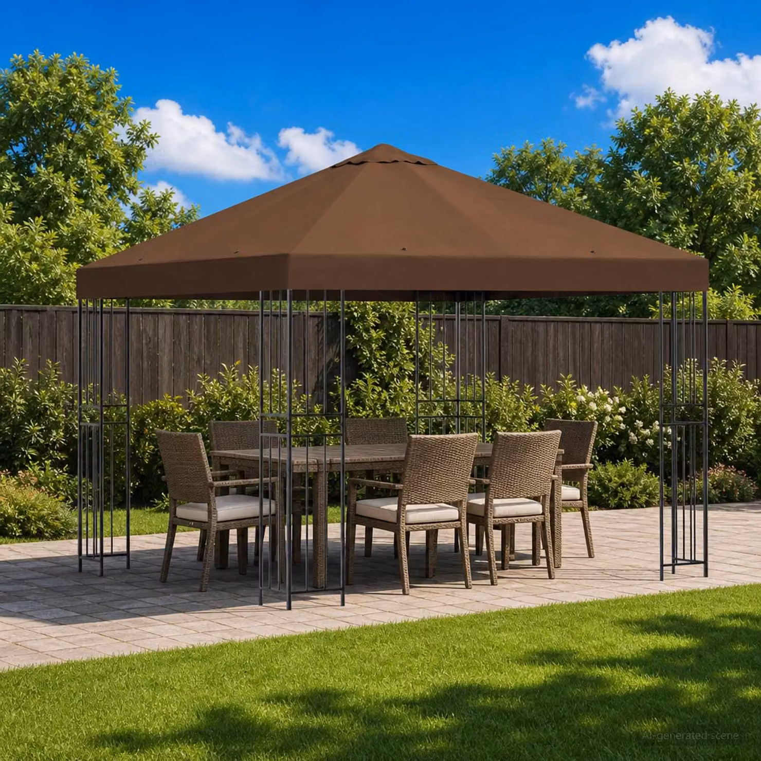Gazebo vidaXL in acciaio e poliestere marrone e nero 3 x 3 m