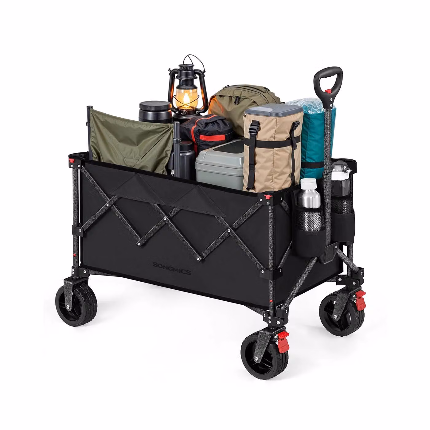 Carrello da campeggio pieghevole con manico e ruote, Nero
