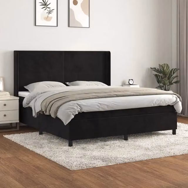 Letto Ibrido vidaXL con Giroletto a Molle e Materasso in Velluto Nero e Bianco L/P: 160 x 200 cm