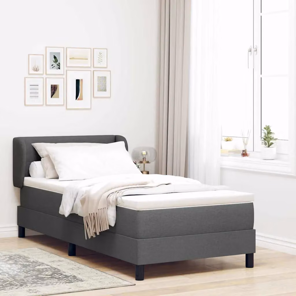 Letto a molle con testiera vidaXL in tessuto grigio, L/P/H: 100 x 200 x 103 cm