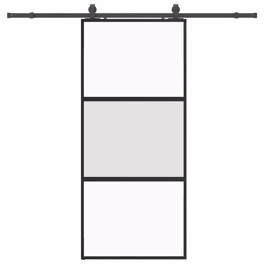 Porta Scorrevole Moderna vidaXL in Vetro Temperato Trasparente con Ferramenta Nera L: 90 cm, H: 205 cm – 2