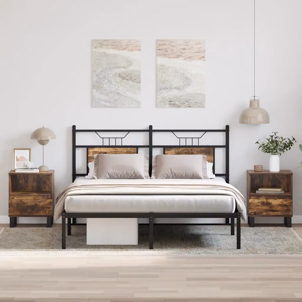 Set di 2 comodini vidaXL in legno multistrato Rovere Fumo, design moderno a parete, L 40 cm x P 35 cm x H 50 cm