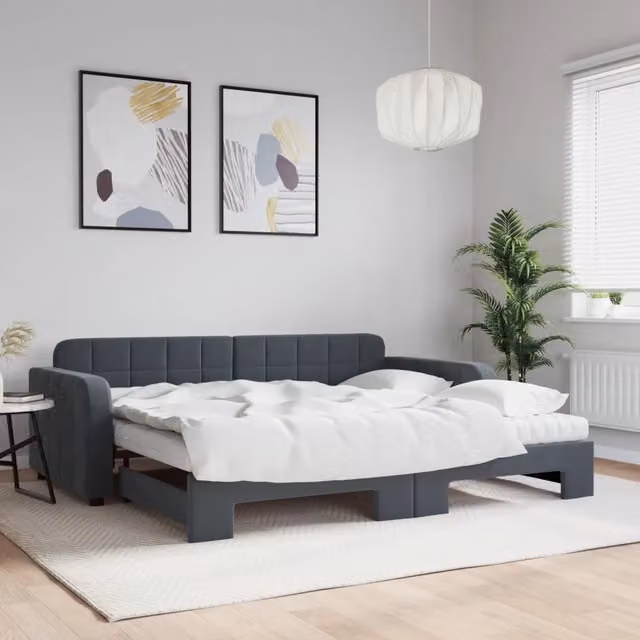 Divano Letto Estraibile vidaXL in Velluto Grigio con Cassetto per Materasso 90x200 cm