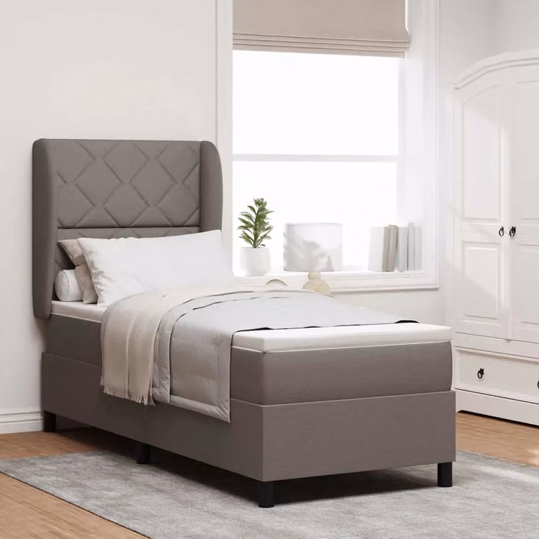 Letto a molle con testiera Talpa vidaXL in tessuto beige o grigio, L: 80 cm, P: 200 cm