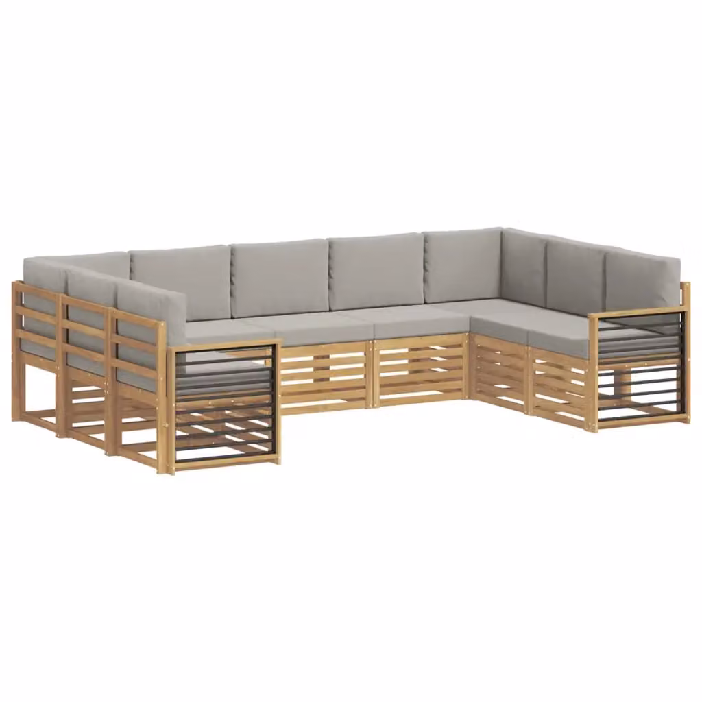 Set di divani da esterno a L vidaXL in legno di acacia con cuscini bianchi e grigi – 2