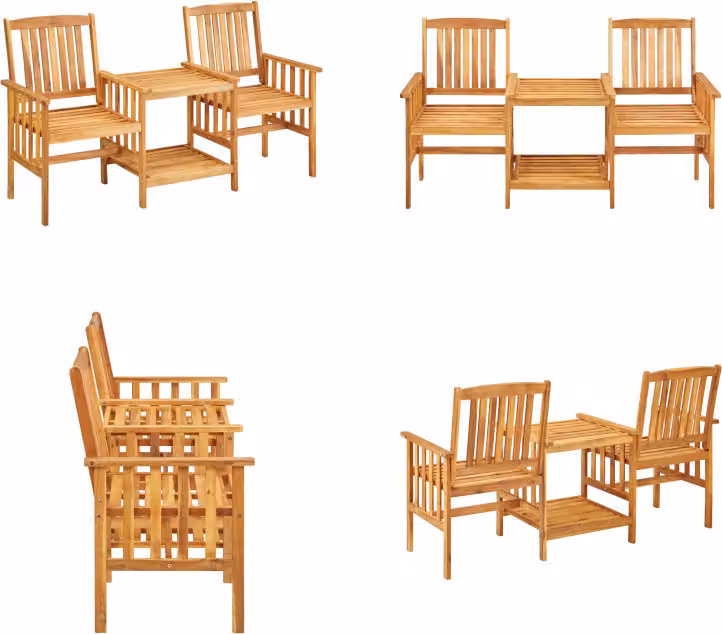 vidaXL Sedie da giardino con tavolo da tè 159 x 61 x 92 cm in legno massiccio di acacia - Set da bistrot - Set da bistrot - Sedie con tavolo da tè - Sedie con tavoli da tè