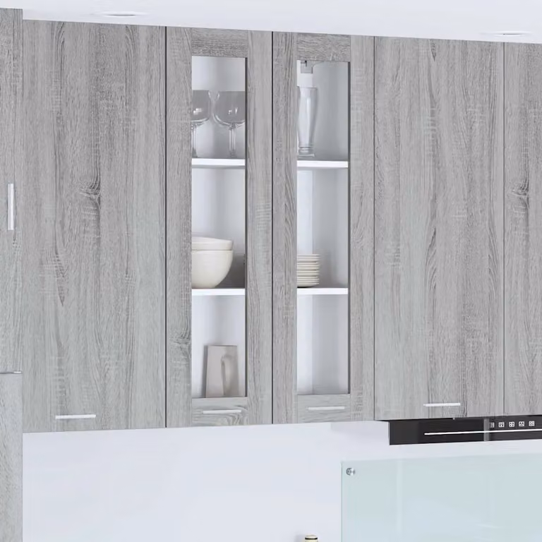 Armadio pensile da cucina moderno vidaXL con ante in vetro, Grigio, L: 60 cm, P: 31 cm, H: 100 cm