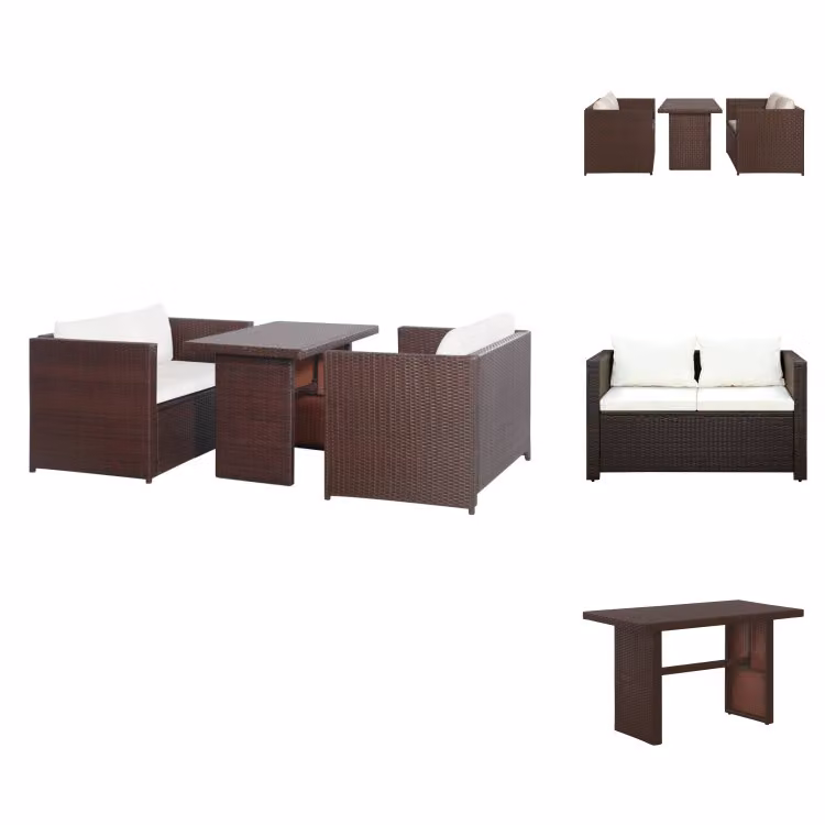 vidaXL Set bistrot 3 pezzi con cuscini in rattan marrone - Set di mobili da giardino