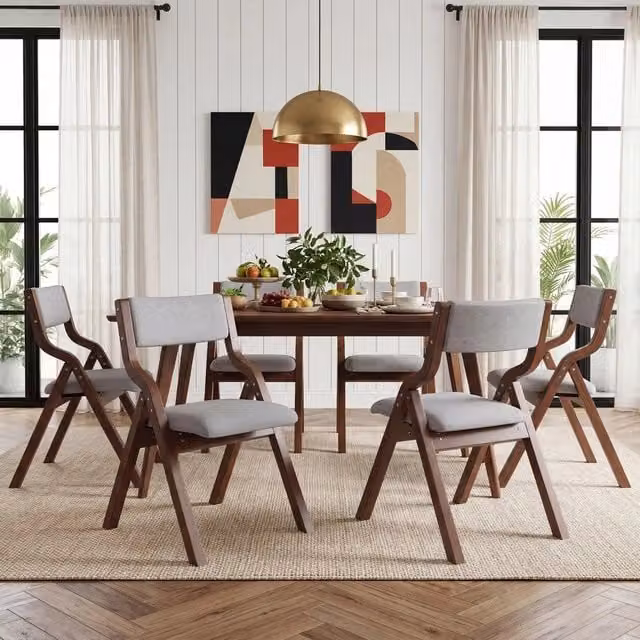 Set 6 Sedie da Pranzo Pieghevoli ¨C Minimal ¨C Grigio Struttura Legno Massello Rivestimento Tessuto Stile Moderno