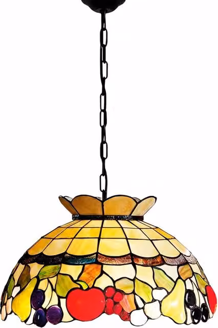 Lampadario a sospensione Perenz in stile Art Nouveau con 3 luci in vetro multicolor e metallo nero – 1