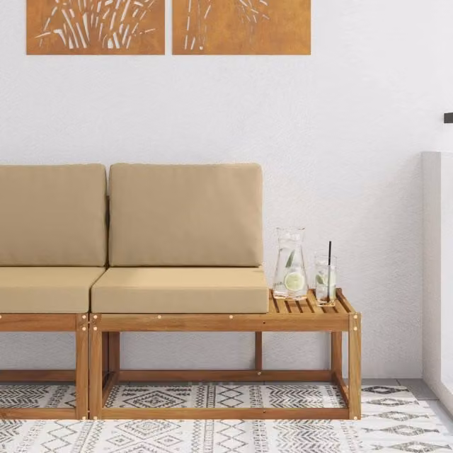 Divano da esterno moderno vidaXL in legno di acacia con cuscini beige L: 91 cm, P: 63 cm, H: 73 cm