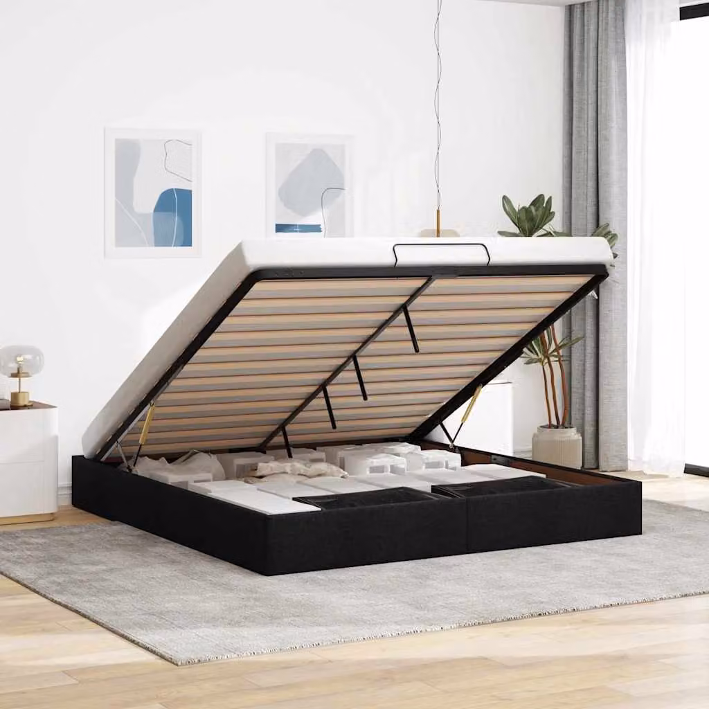 Struttura Letto con Contenitore a Sollevamento vidaXL in Tessuto Nero L: 160 cm, P: 200 cm, H: 140 cm
