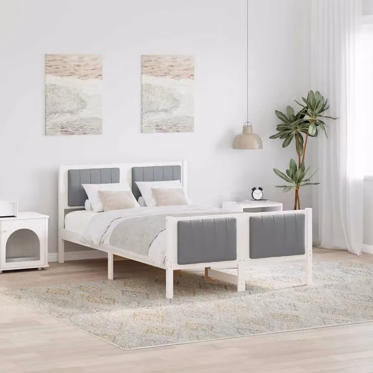 Struttura del letto moderna vidaXL in legno e tessuto, Bianco e Grigio, L/P/H: 200 x 120 x 85,5 cm