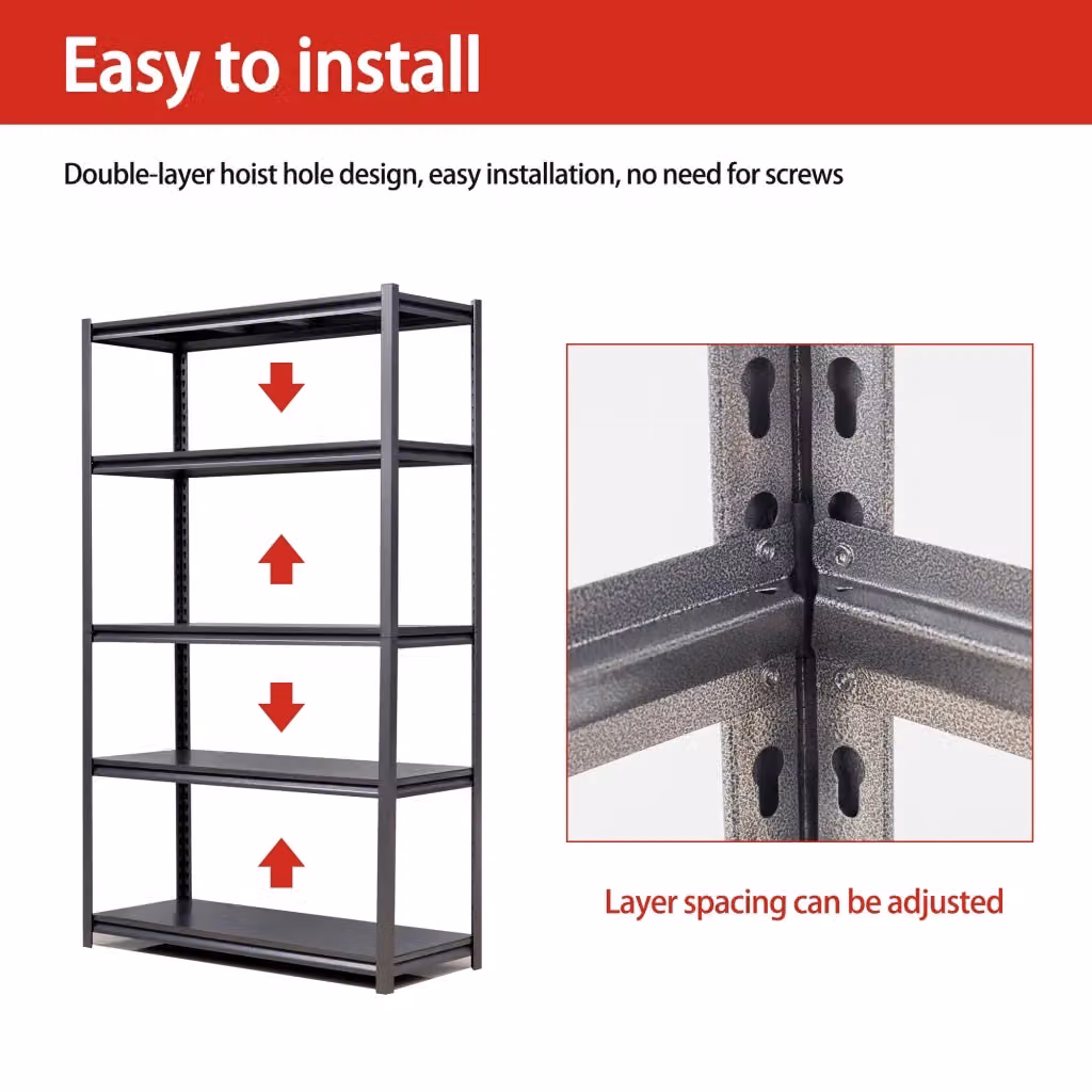 Scaffale industriale Minimal a 5 livelli in metallo nero H: 198 cm, L: 120 cm, P: 45.7 cm – 2