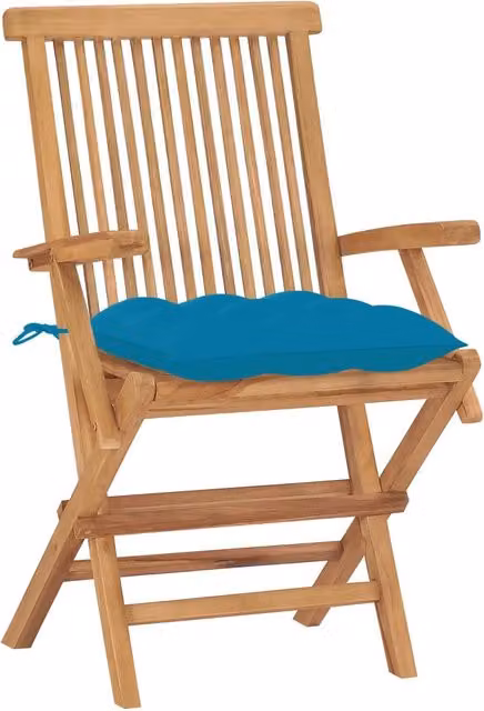 Set di 2 sedie pieghevoli vidaXL in legno di teak con cuscini azzurri e braccioli