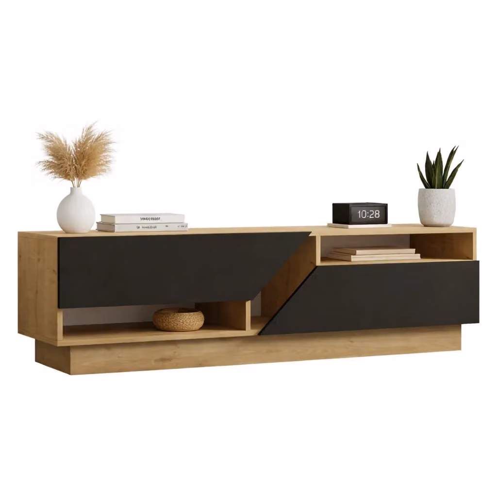Mobile Porta TV Spilinga DMORA in Legno Nero Antracite e Rovere, L/P/H: 160 x 40 x 45 cm – 2