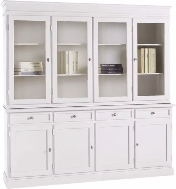 Cristalliera classica in legno e vetro con ante in vetro Mobili 2G bianco H 203 cm x L 203 cm x P 42 cm