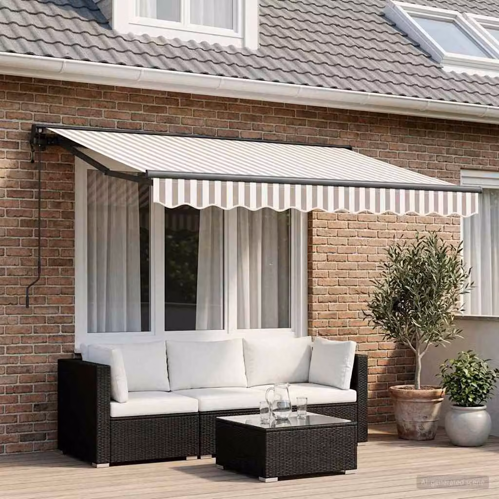 Tenda retrattile vidaXL con bracci pieghevoli in alluminio e tessuto in poliestere, Grigio chiaro e bianco, L: 3 m, P: 2,5 m