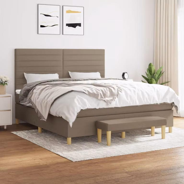 vidaXL Letto Ibrido con Giroletto a Molle e Materasso in Tessuto Beige e Bianco L/P/H: 180 x 200 x 128 cm