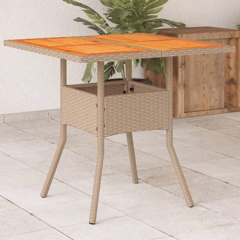 Maison Exclusive - Tavolo da giardino beige, 80x80x75 cm, in rattan sintetico e legno di acacia