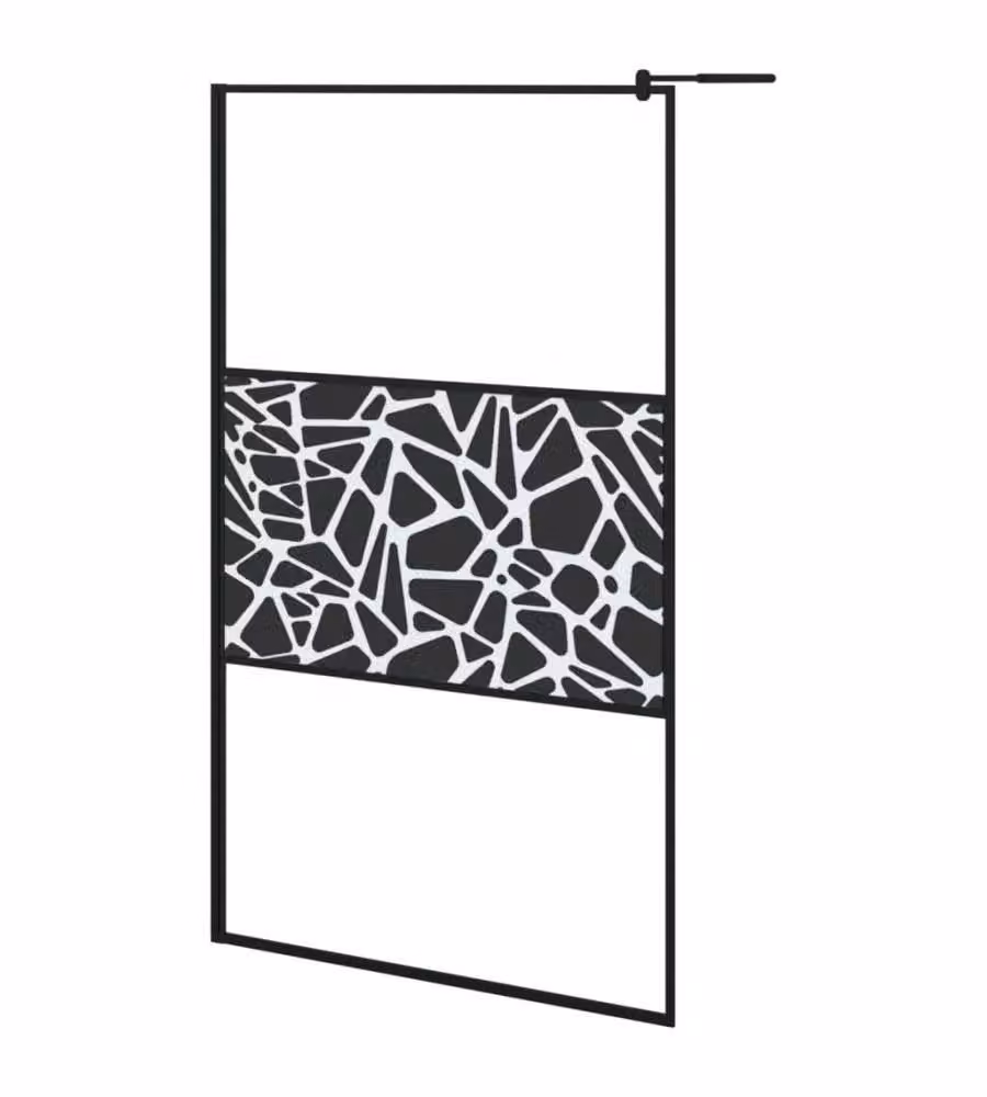Parete Doccia Walk in vidaXL con Vetro ESG Decorato Design Pietre, Nero e Trasparente, L: 115 cm, H: 195 cm – 2